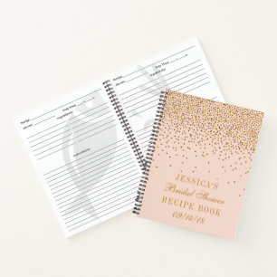 Blush Pink & Gold Confetti Bridal Shower Recipe Notebook