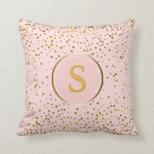 Blush Pink Gold Confetti Dots   Monogram Initial Cushion