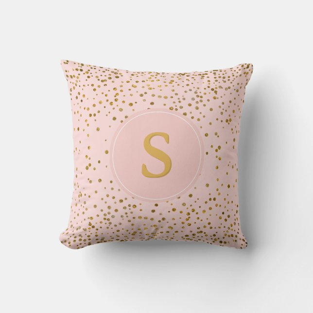 Blush Pink Gold Confetti Dots | Monogram Initials Cushion (Front)