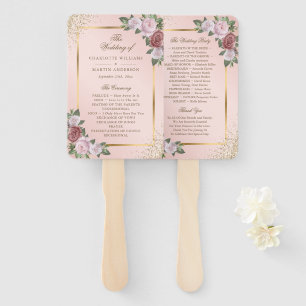 Blush Pink Gold Confetti Floral Wedding Program Hand Fan
