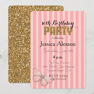 Blush Pink Gold Confetti Glitter 16th Birthday Invitation