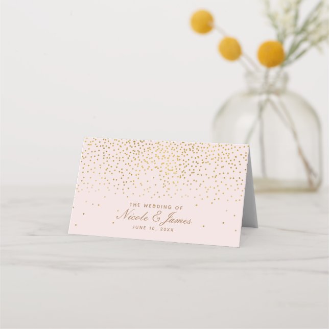 Blush Pink & Gold Confetti Modern Table Number Place Card (Front)