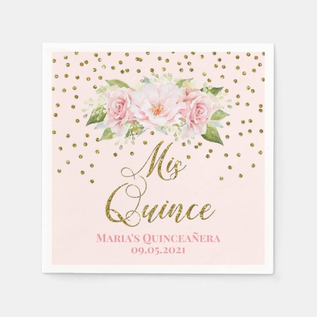 Blush Pink Gold Confetti Quinceañera Birthday Napkin (Front)
