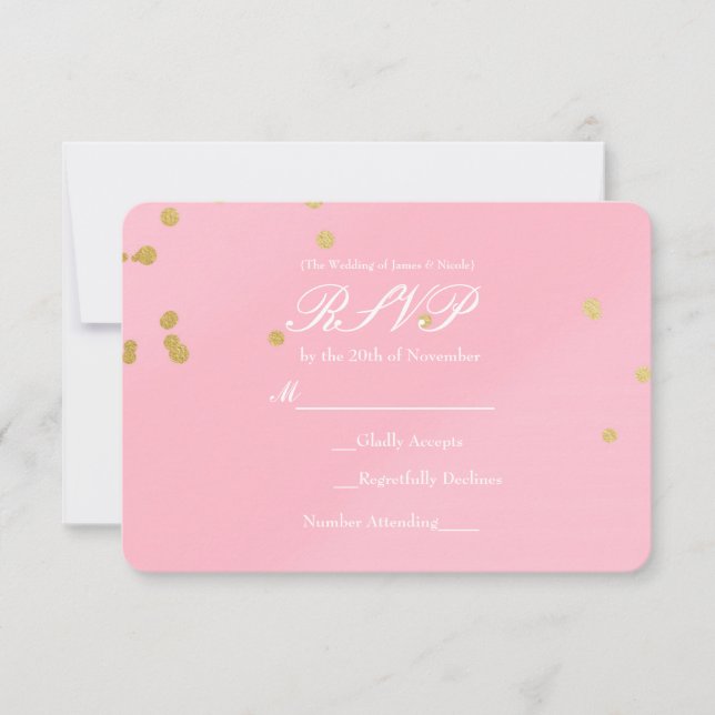Blush Pink & Gold Confetti RSVP card invitation (Front)