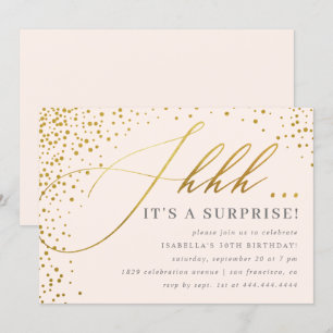 Blush Pink & Gold Confetti Script Surprise Party Invitation