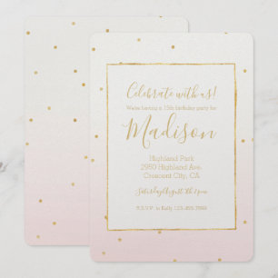 Blush Pink Gold Confetti Sparkle Ombre Birthday Invitation