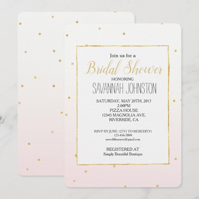 Blush Pink Gold Confetti Sparkle Ombre Invitation (Front/Back)