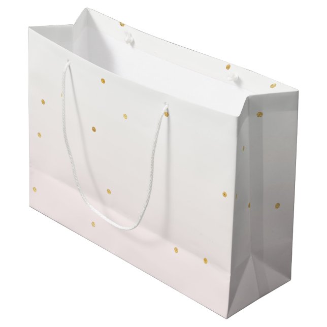 Blush Pink Gold Confetti Sparkle Ombre Large Gift Bag (Front Angled)