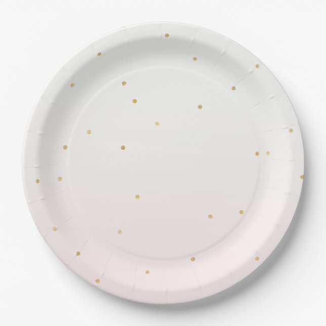 Blush Pink Gold Confetti Sparkle Ombre Paper Plate (Front)