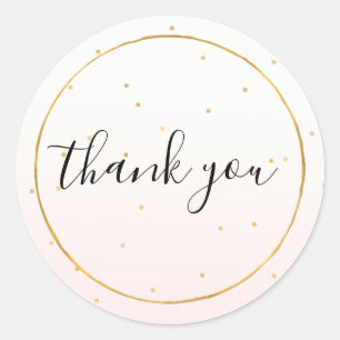 Blush Pink Gold Confetti Sparkle Ombre Thank you Classic Round Sticker