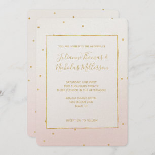 Blush Pink Gold Confetti Sparkle Ombre Wedding Invitation