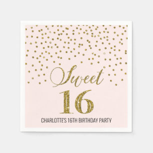 Blush Pink Gold Confetti Sweet 16 Birthday Napkin