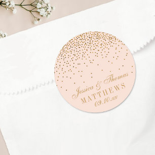 Blush Pink & Gold Confetti Wedding Favour Classic Round Sticker