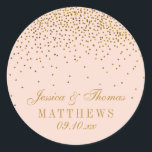 Blush Pink & Gold Confetti Wedding Favour Classic Round Sticker<br><div class="desc">Blush Pink & Gold Confetti Wedding Favour Stickers.

*Please note that Zazzle only sells printed products,  therefore this item does not include any real glitter or foil materials.</div>