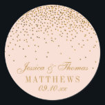 Blush Pink & Gold Confetti Wedding Favour Classic Round Sticker<br><div class="desc">Blush Pink & Gold Confetti Wedding Favour Stickers.

*Please note that Zazzle only sells printed products,  therefore this item does not include any real glitter or foil materials.</div>