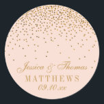Blush Pink & Gold Confetti Wedding Favour Classic Round Sticker<br><div class="desc">Blush Pink & Gold Confetti Wedding Favour Stickers.

*Please note that Zazzle only sells printed products,  therefore this item does not include any real glitter or foil materials.</div>