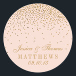 Blush Pink & Gold Confetti Wedding Favour Classic Round Sticker<br><div class="desc">Blush Pink & Gold Confetti Wedding Favour Stickers.

*Please note that Zazzle only sells printed products,  therefore this item does not include any real glitter or foil materials.</div>