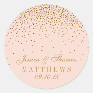 Blush Pink & Gold Confetti Wedding Favour Classic Round Sticker