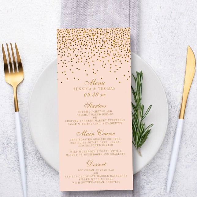 Blush Pink & Gold Confetti Wedding Menu (Creator Uploaded)