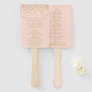 Blush Pink & Gold Confetti Wedding Program Hand Fan