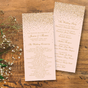 Blush Pink & Gold Confetti Wedding Program Rack Card