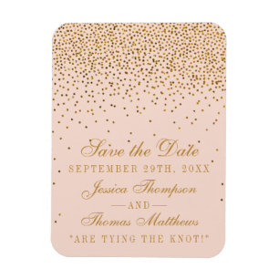 Blush Pink & Gold Confetti Wedding Save The Date Magnet