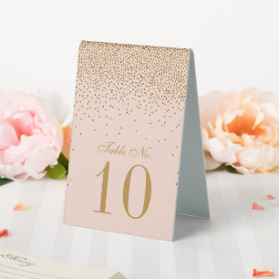 Blush Pink & Gold Confetti Wedding Table Number