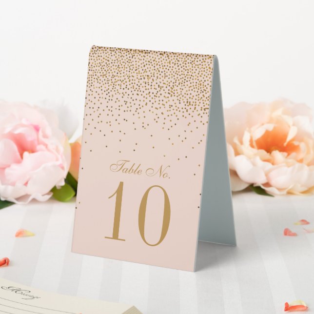 Blush Pink & Gold Confetti Wedding Table Number (In SItu (Wedding))