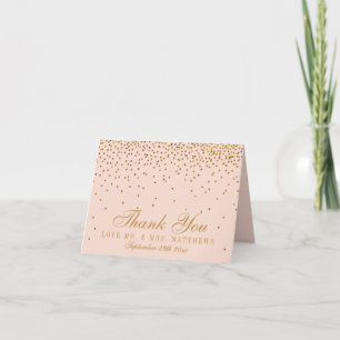 Blush Pink & Gold Confetti Wedding Thank You Card