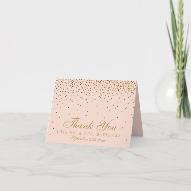 Blush Pink & Gold Confetti Wedding Thank You Card (Front)