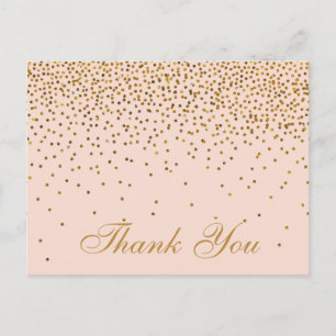 Blush Pink & Gold Confetti Wedding Thank You Postcard