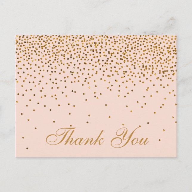 Blush Pink & Gold Confetti Wedding Thank You Postcard (Front)