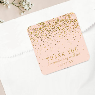Blush Pink & Gold Confetti Wedding Thank You Square Sticker