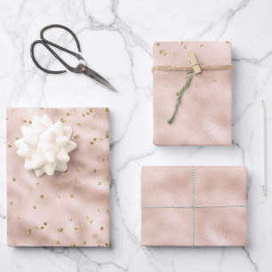 Blush Pink Gold Confetti Wrapping Paper Sheet
