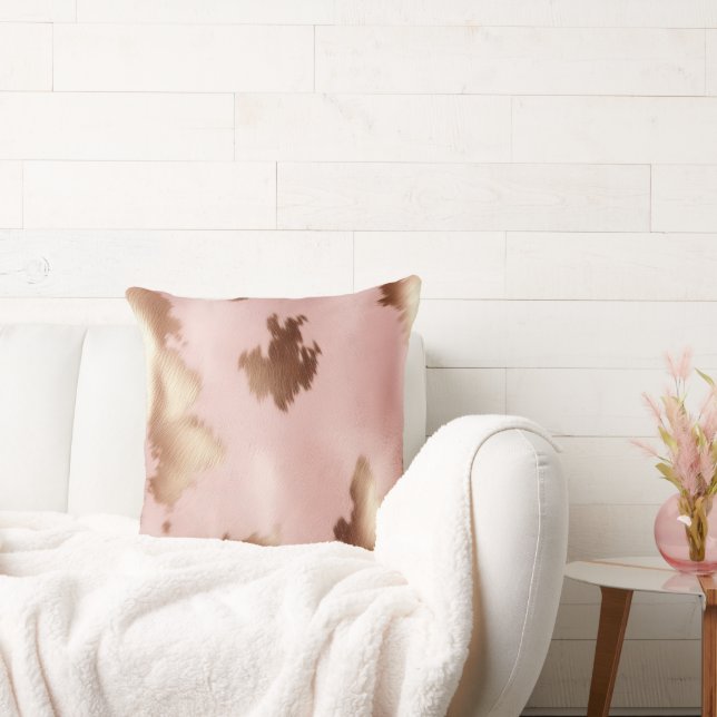 Blush Pink Gold Cowgirl Cowhide Cushion (Couch)