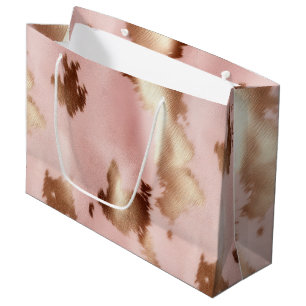 Blush Pink Gold Cowgirl Cowhide Large Gift Bag