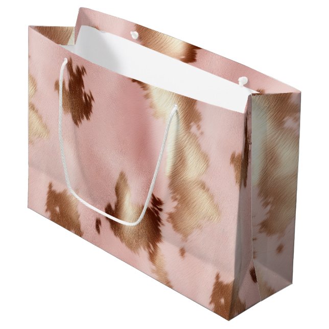 Blush Pink Gold Cowgirl Cowhide Large Gift Bag (Front Angled)