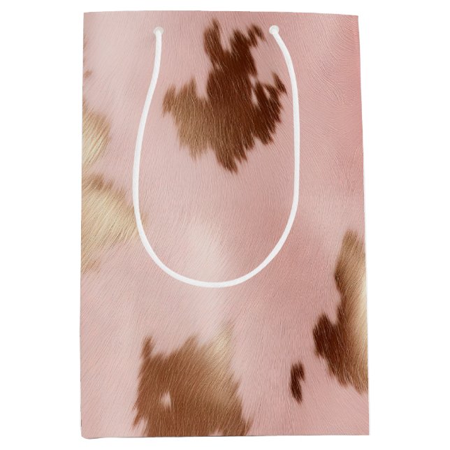 Blush Pink Gold Cowgirl Cowhide Medium Gift Bag (Front)
