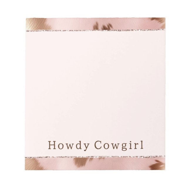 Blush Pink Gold Cowgirl Cowhide Notepad (Front)