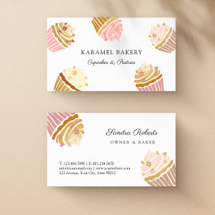 Blush Pink Gold Cupcakes Bakery Business Card
