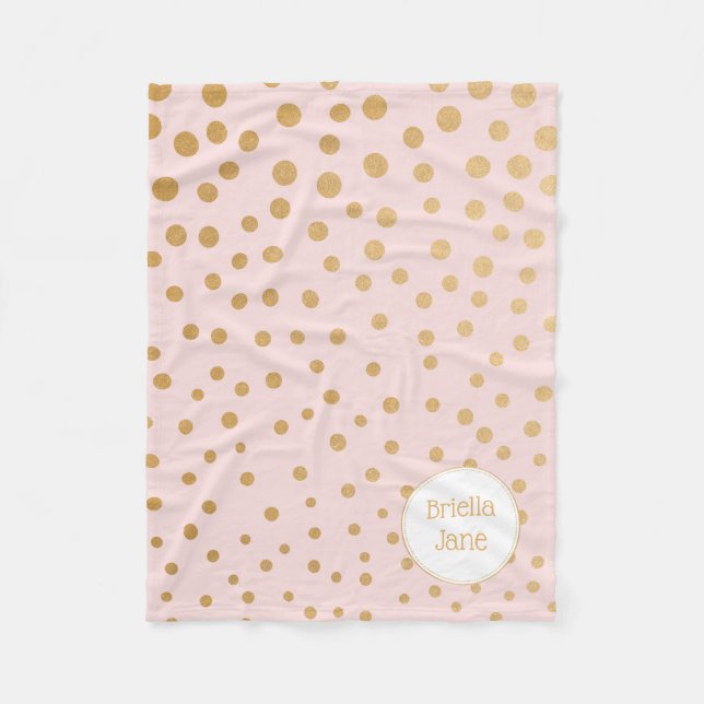 Blush pink gold dot personalised blanket with name (Front)