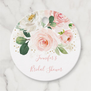 Blush Pink Gold Dust Floral Bridal Shower Favour Tags
