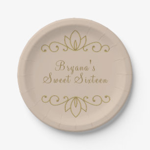Blush Pink & Gold Elegant Chic Custom Party Paper Plate
