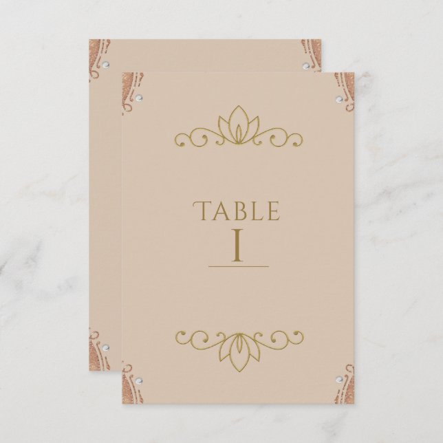 Blush Pink & Gold Elegant Chic Table Number Card (Front/Back)