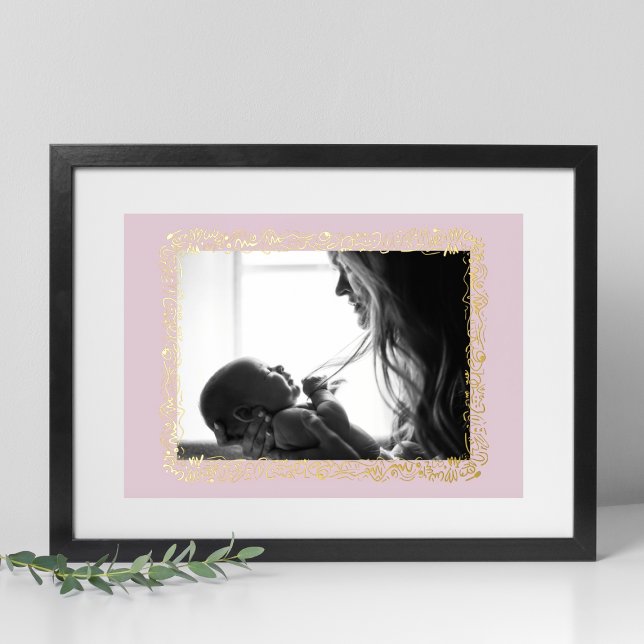 BLUSH PINK GOLD ELEGANT DOODLE PHOTO FRAME FOIL PRINTS (Creator Uploaded)