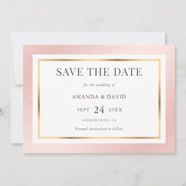 Blush Pink Gold Elegant Modern Wedding Save The Date (Front)