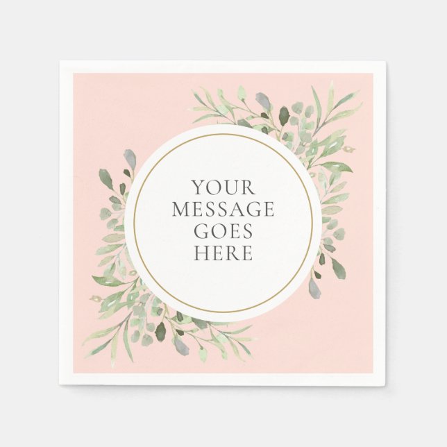 Blush Pink Gold Eucalyptus Greenery Foliage Napkin (Front)