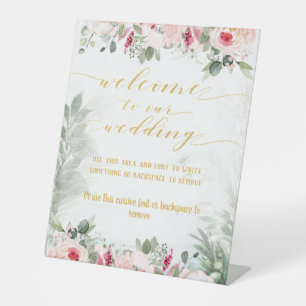 Blush Pink & Gold Fancy Font Calligraphy Welcome Pedestal Sign