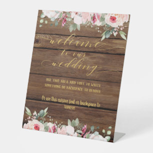 Blush Pink & Gold Fancy Font Calligraphy Welcome Pedestal Sign