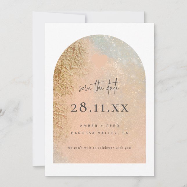 Blush Pink & Gold Faux Glitter  Save The Date (Front)